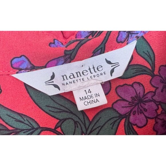 NANETTE LEPORE Floral Tie Belt Shirt Dress Flutter Sleeves Sz 14 - Picture 7 of 8